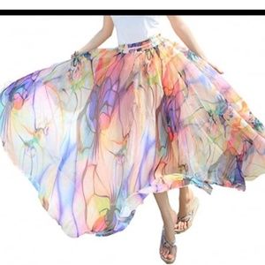 Afibi Pretty Water Color Print Full Skirt Size L